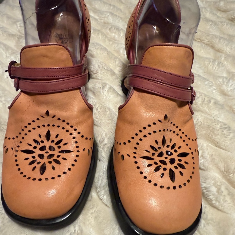 John Fluevog Pink and Burgundy Floral Loafers